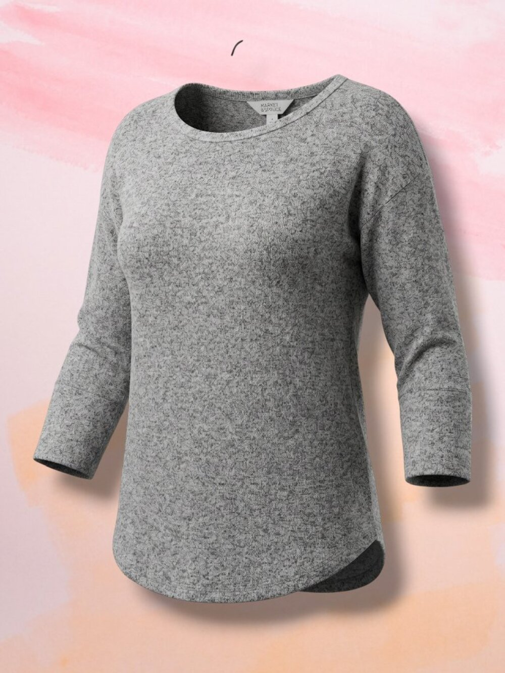 Market Spruce Soft Grey Dolman Knit 3/4 Sleeve Top Small
